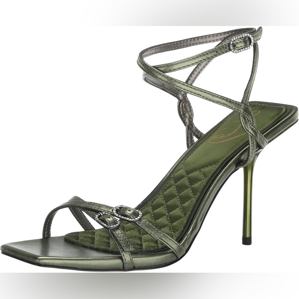 Sam Edelman Women's Trevin Crystal Buckle Heel Sandal Green Size 35